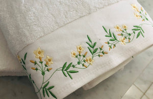 custom bath towel embroidered with flowels