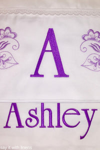 monogram pillow and personalized bed flat sheet