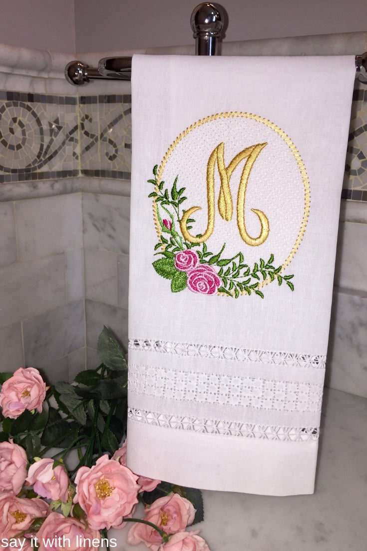 monogrammed guest towel embroidered with roses