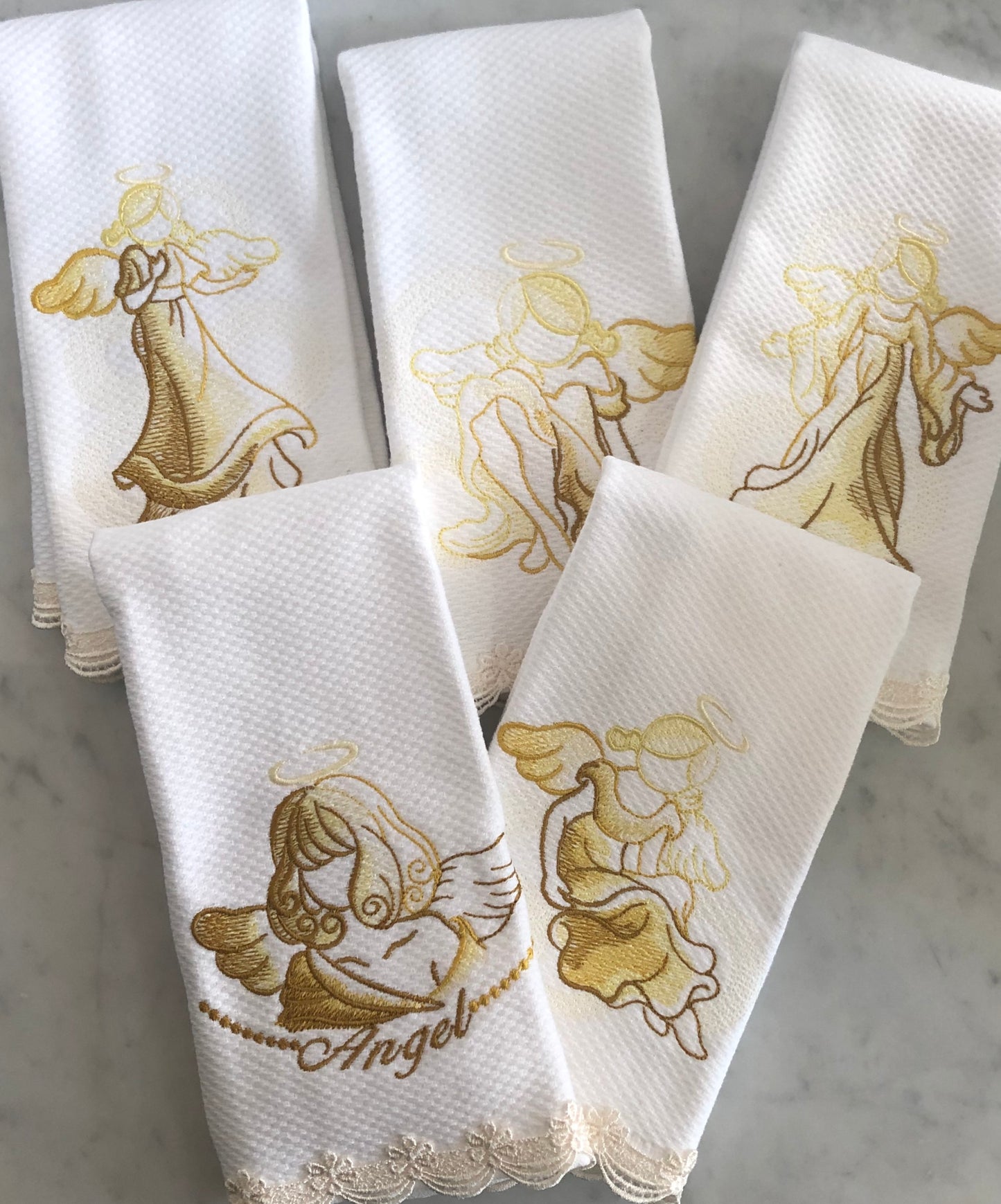 five set embroidered fingertip towels embroidered with angels
