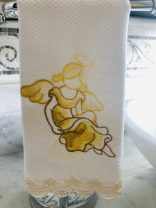 figertip towel embroidered with angels