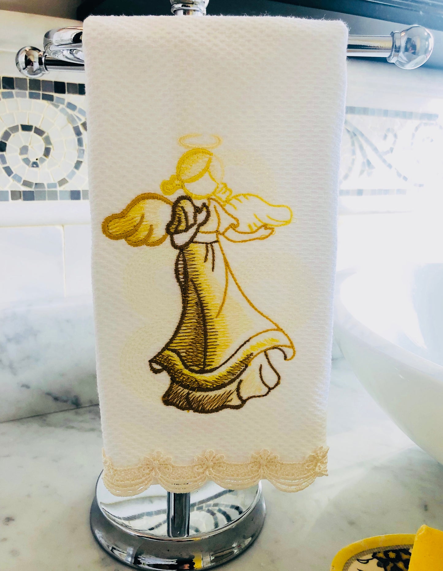 figertip towel embroidered with angels