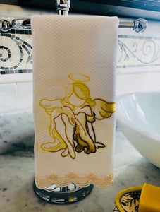 figertip towel embroidered with angels