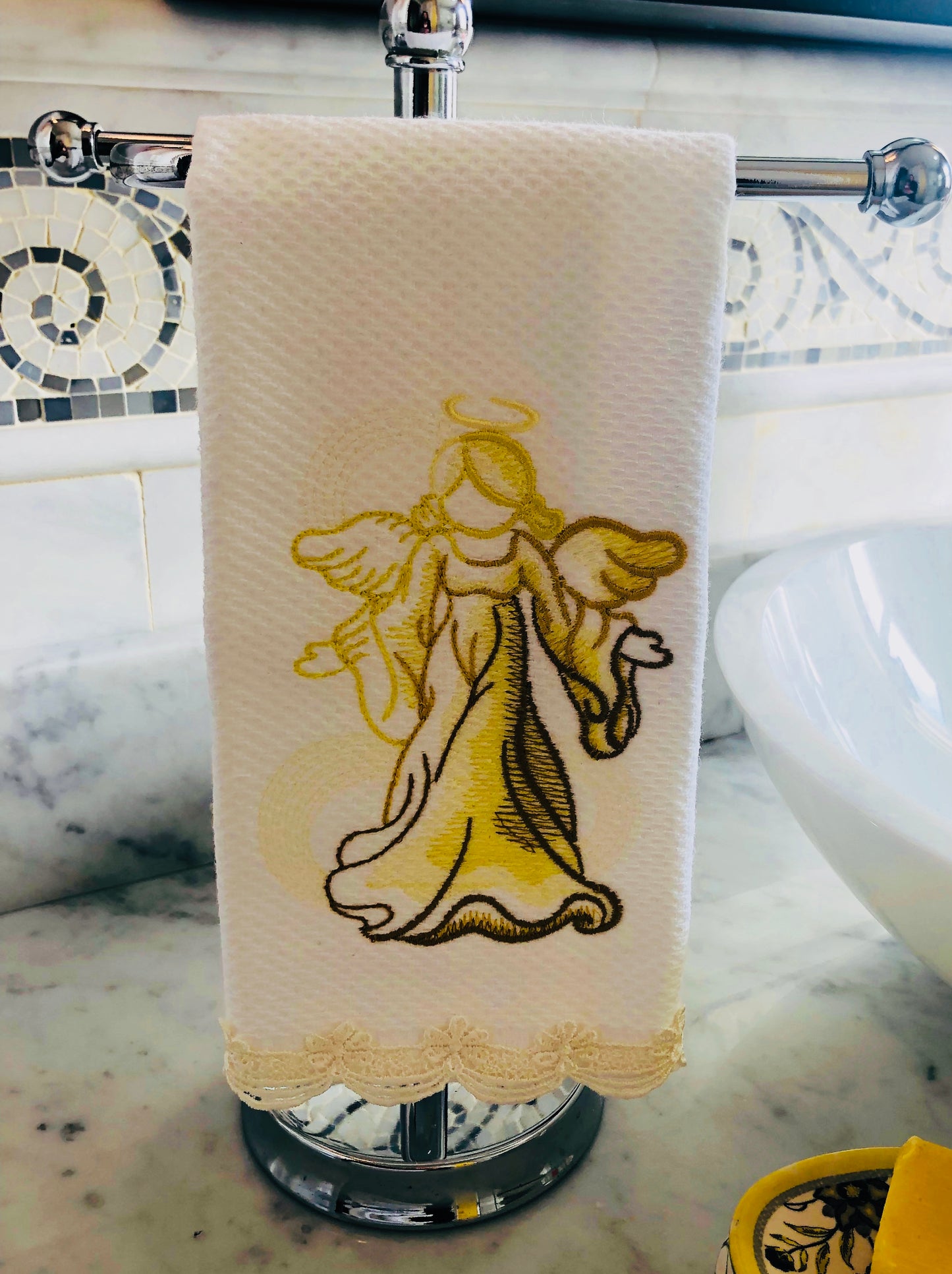 figertip towel embroidered with angels