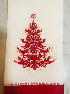embroidered Christmas tree guest towel