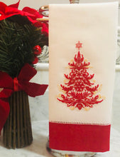 Load image into Gallery viewer, Christmas tree linen guest towel