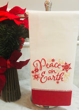 Load image into Gallery viewer, linen Christmas guest towel embroidered with Christmas design