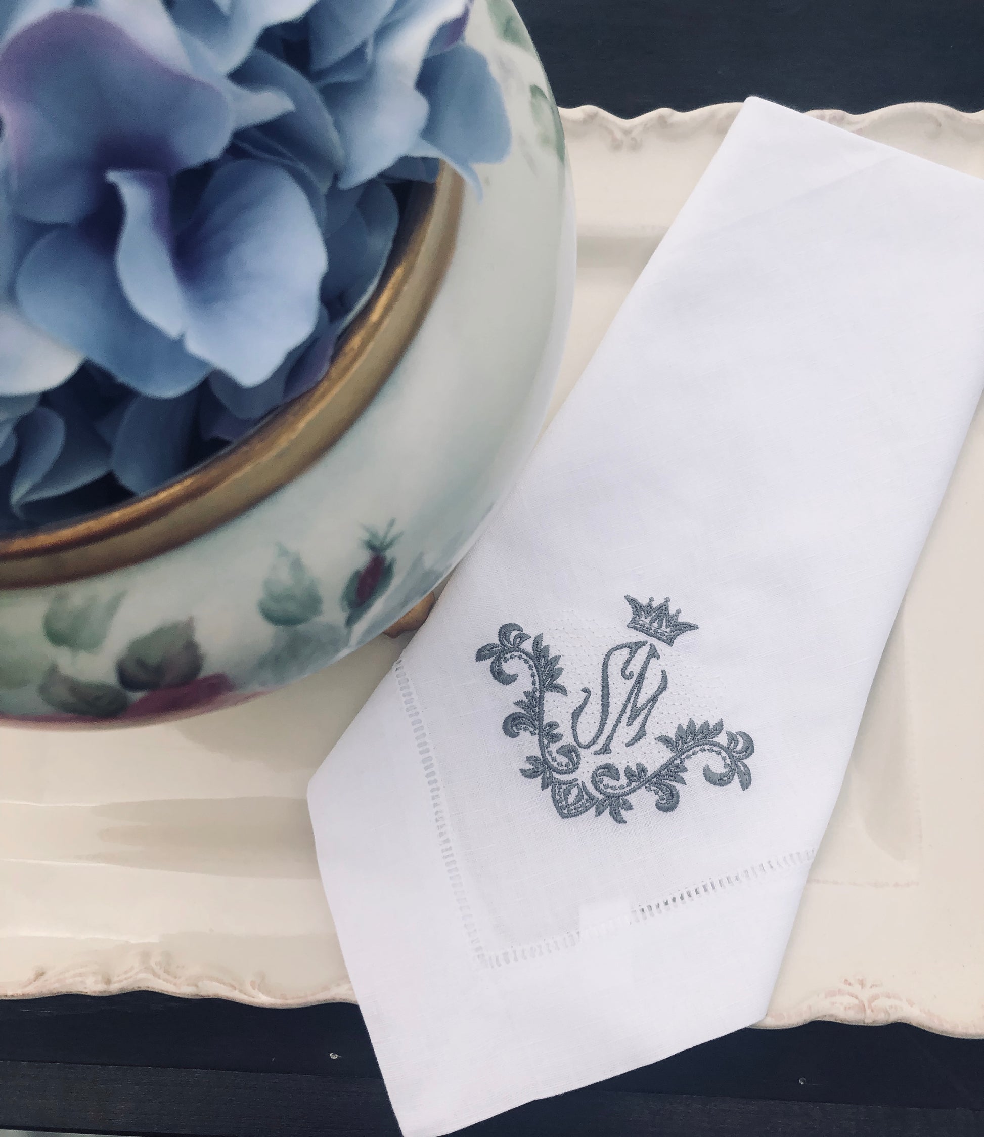 white monogrammed wedding napkins