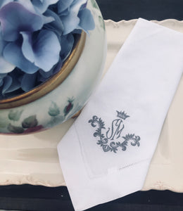 white monogrammed wedding napkins