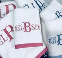 Load image into Gallery viewer, bias trimming towels with monogram