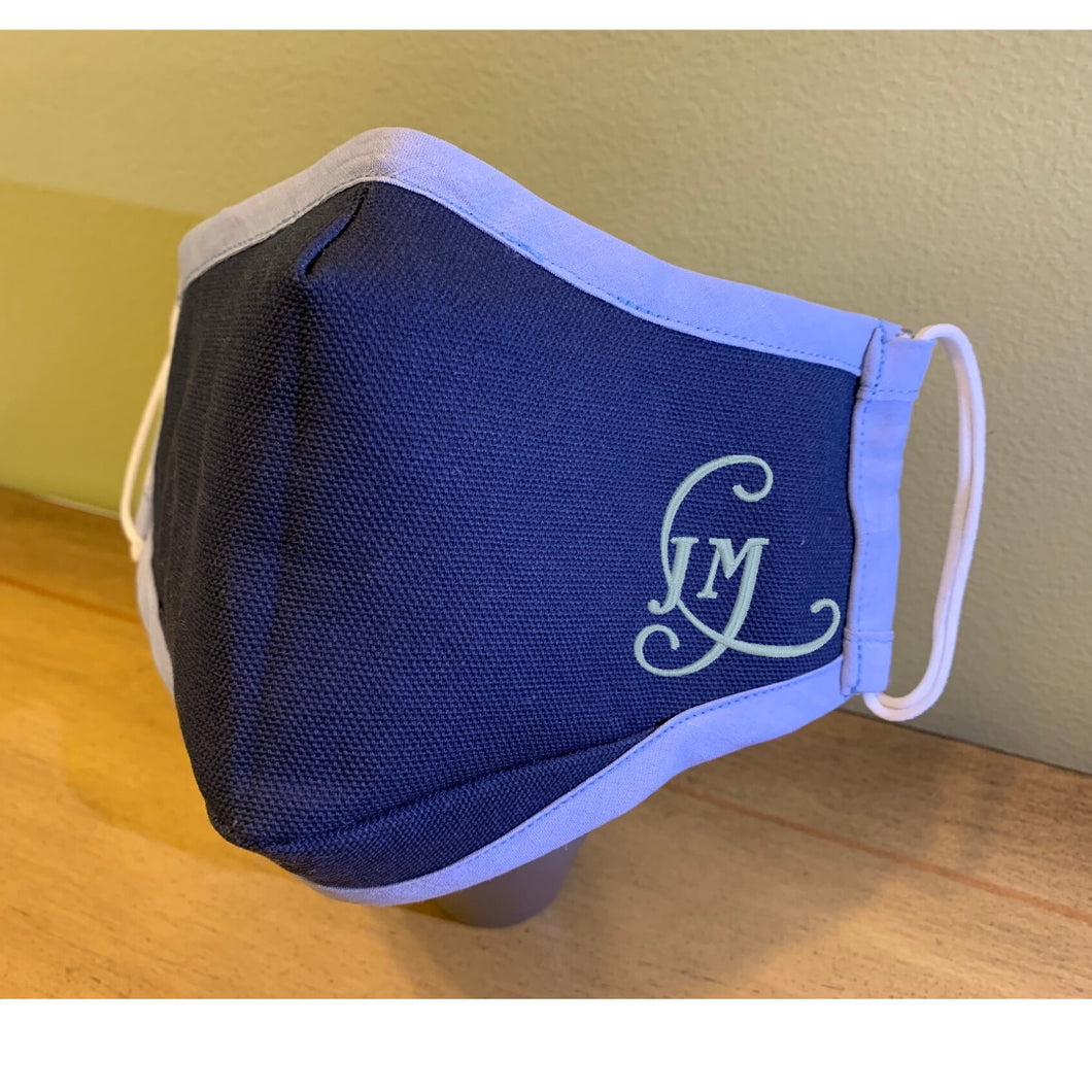 Navy Blue Canvas Face Mask With Reversible Light Blue