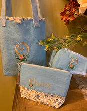 Load image into Gallery viewer, Personalized Blue Canvas Bag With Floral Lining