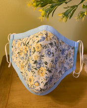 Load image into Gallery viewer, Monogrammed Blue Canvas Face Mask With Floral print reverse