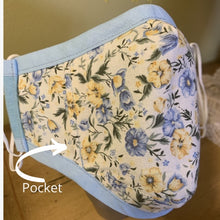 Load image into Gallery viewer, Monogrammed Blue Canvas Face Mask With Floral print reverse