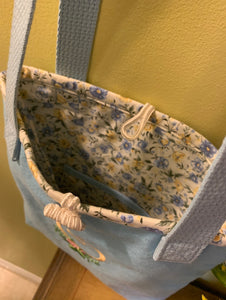 Personalized Blue Canvas Bag With Floral Lining