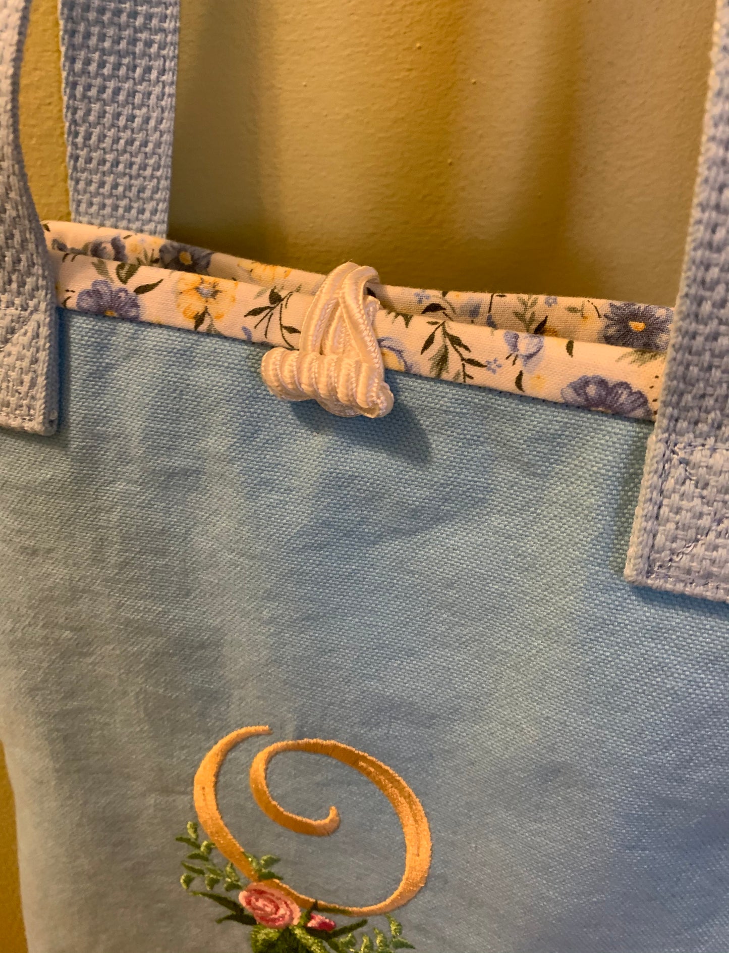 Personalized Blue Canvas Bag With Floral Lining