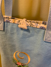 Load image into Gallery viewer, Personalized Blue Canvas Bag With Floral Lining