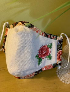 Embroidered Face Mask With Elegant Floral Reverse