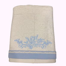 Load image into Gallery viewer, embroidered blue bath towel