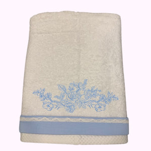 embroidered blue bath towel