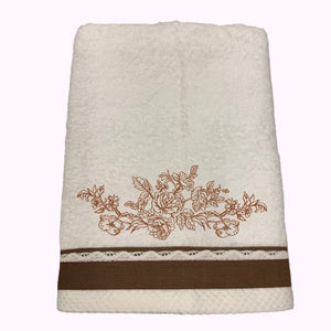 embroidered brown bath towel