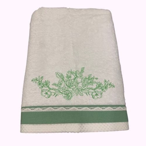 embroidered green bath towel