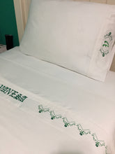 Load image into Gallery viewer, personalized bed sheet set embroidered with a lace floral design
