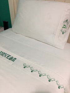 personalized bed sheet set embroidered with a lace floral design