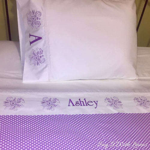 custom made bed sheet set with floral deco and personalized