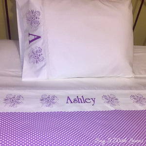 custom made bed sheet set with floral deco and personalized