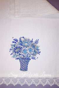blue embroidery fingertip towels