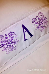 monogrammed pillow case with a floral deco