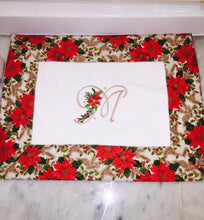 Load image into Gallery viewer, Poinsettia Christmas Monogramm Bath Mat/bath mat/ christmas bath mat/ monogrammed bath mat/ christmas presents/ personalized bath mat