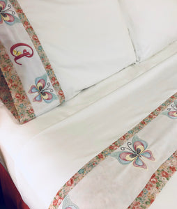 custom queen bed sheets embroidered with butterflies and personalized