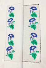 Load image into Gallery viewer, linen placemat embroidered with morning glory flower design