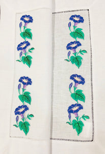 linen placemat embroidered with morning glory flower design
