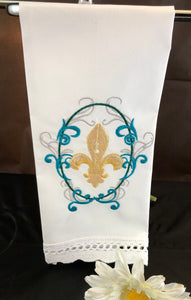 embroidered fleur de lis guest towel