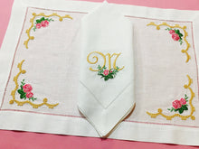Load image into Gallery viewer, matching placemat and dinner table embroidered with roses