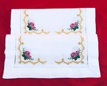 Load image into Gallery viewer, linens embroidered placemats with heirloom and roses design
