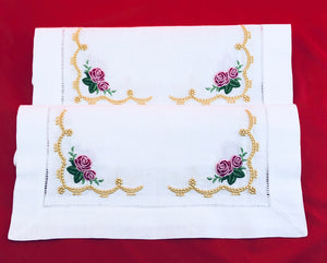 linens embroidered placemats with heirloom and roses design