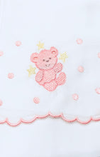 Load image into Gallery viewer, baby girl crib sheets embroidered with bear design