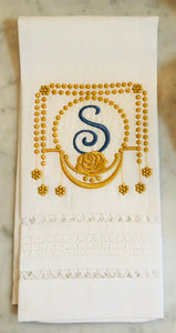 custom embroidered with monogram guest linen towel