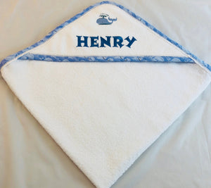 personalized baby bath towel with whale design