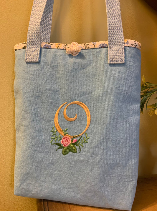 Personalized Blue Canvas Bag With Floral Lining